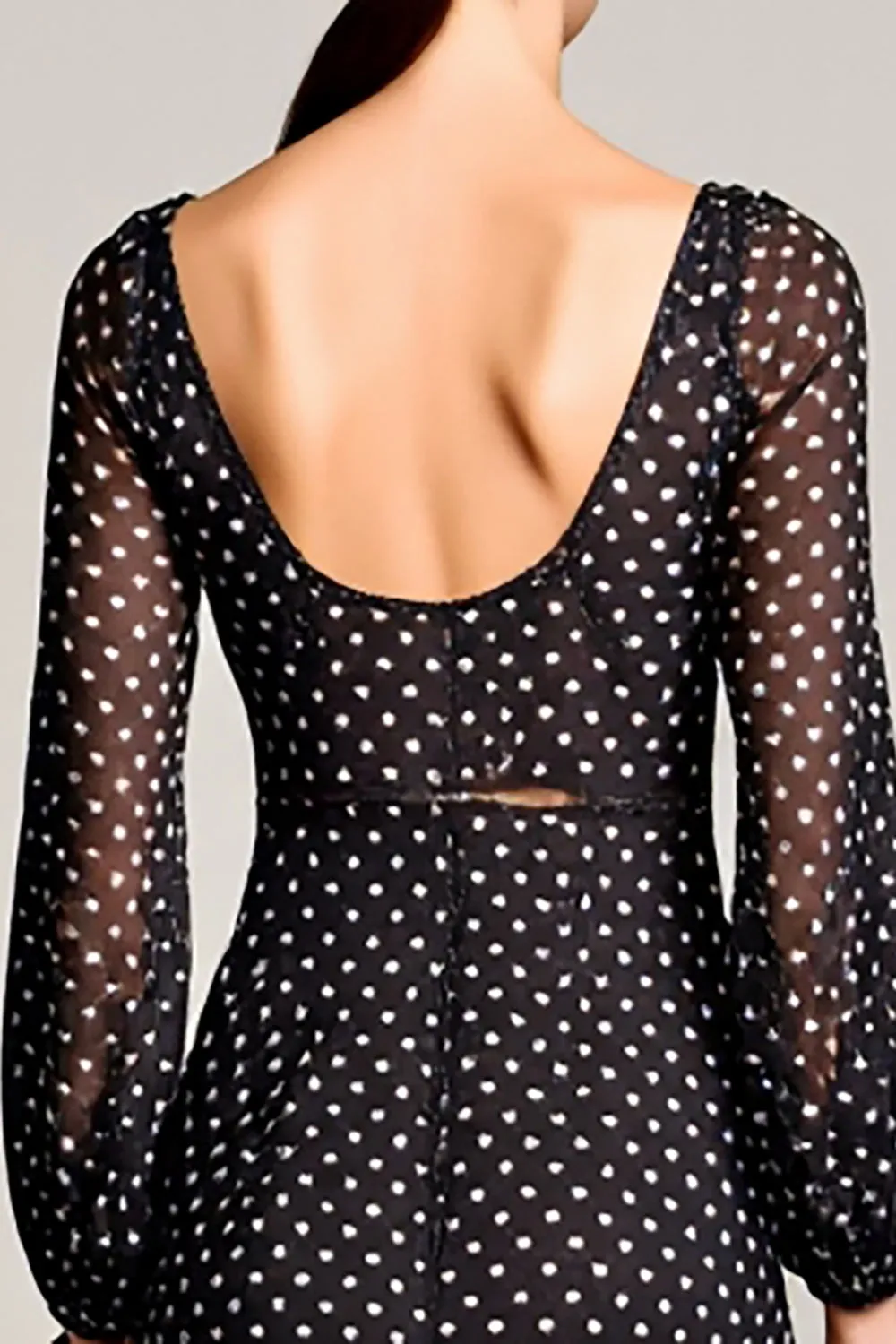 Black A Line Polka Dots Wedding Guest Dress With Long Sleeves sold by Zapaka product image thumbnail 4