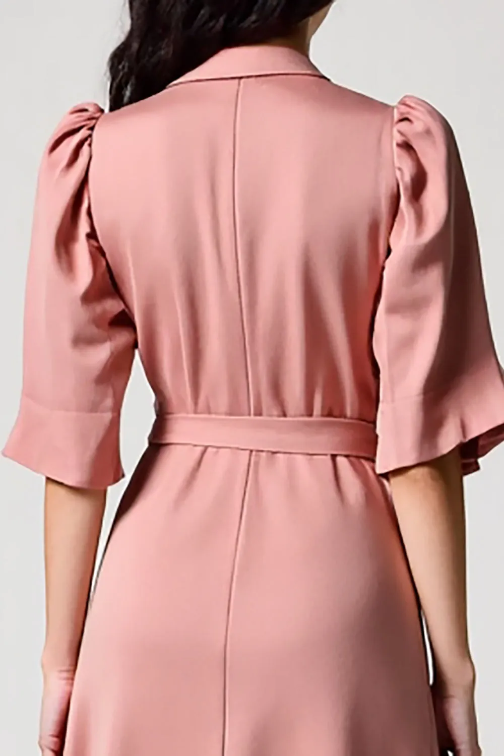 Pink A Line Notched Lapel Wedding Guest Dress with Belt sold by Zapaka product image thumbnail 4