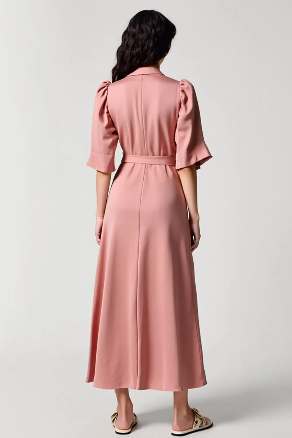 Pink A Line Notched Lapel Wedding Guest Dress with Belt sold by Zapaka product image thumbnail 2