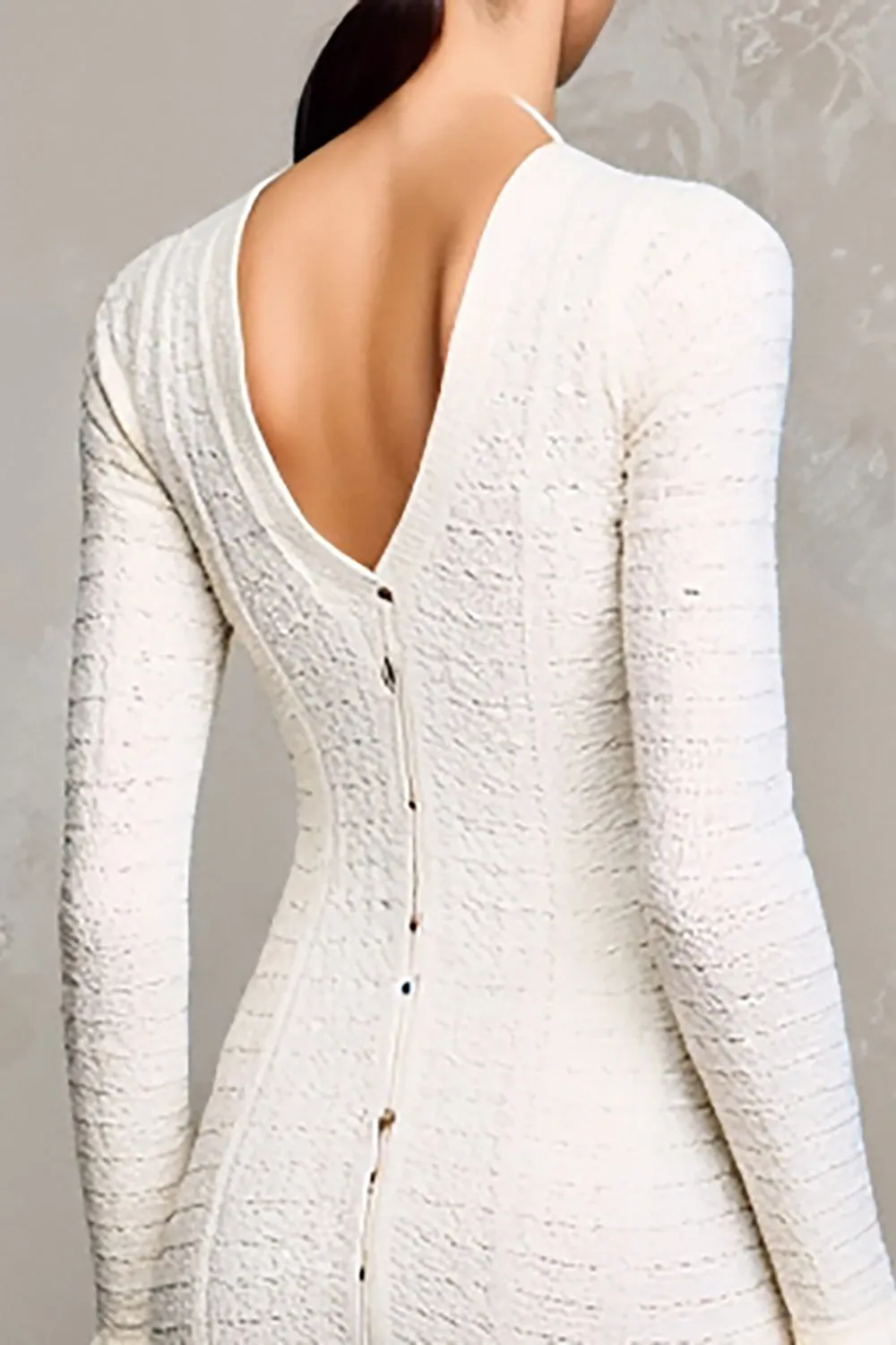 A Line Ruffled Ivory Long Sleeve Wedding Guest Dress sold by Zapaka product image thumbnail 4