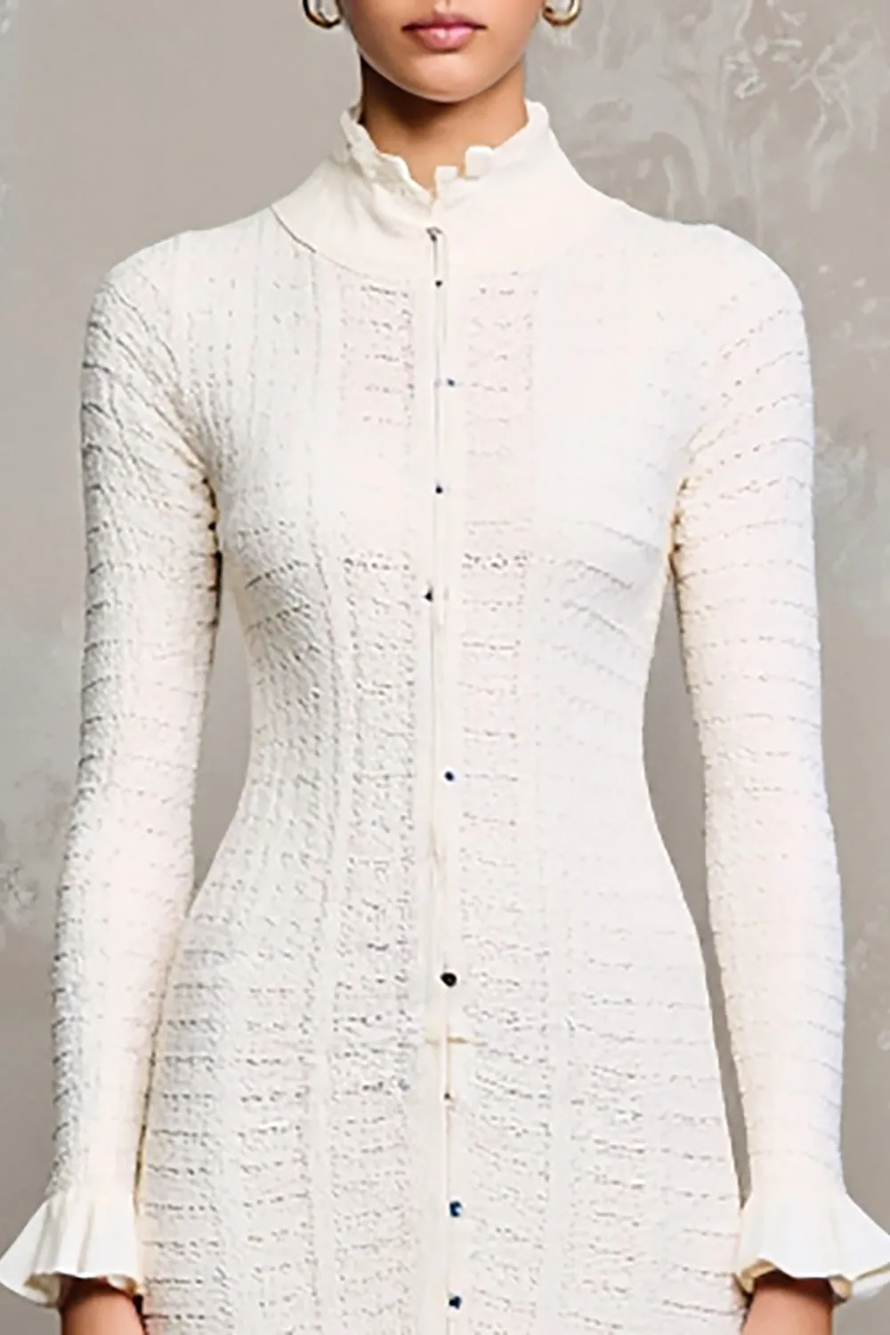 A Line Ruffled Ivory Long Sleeve Wedding Guest Dress sold by Zapaka product image thumbnail 3