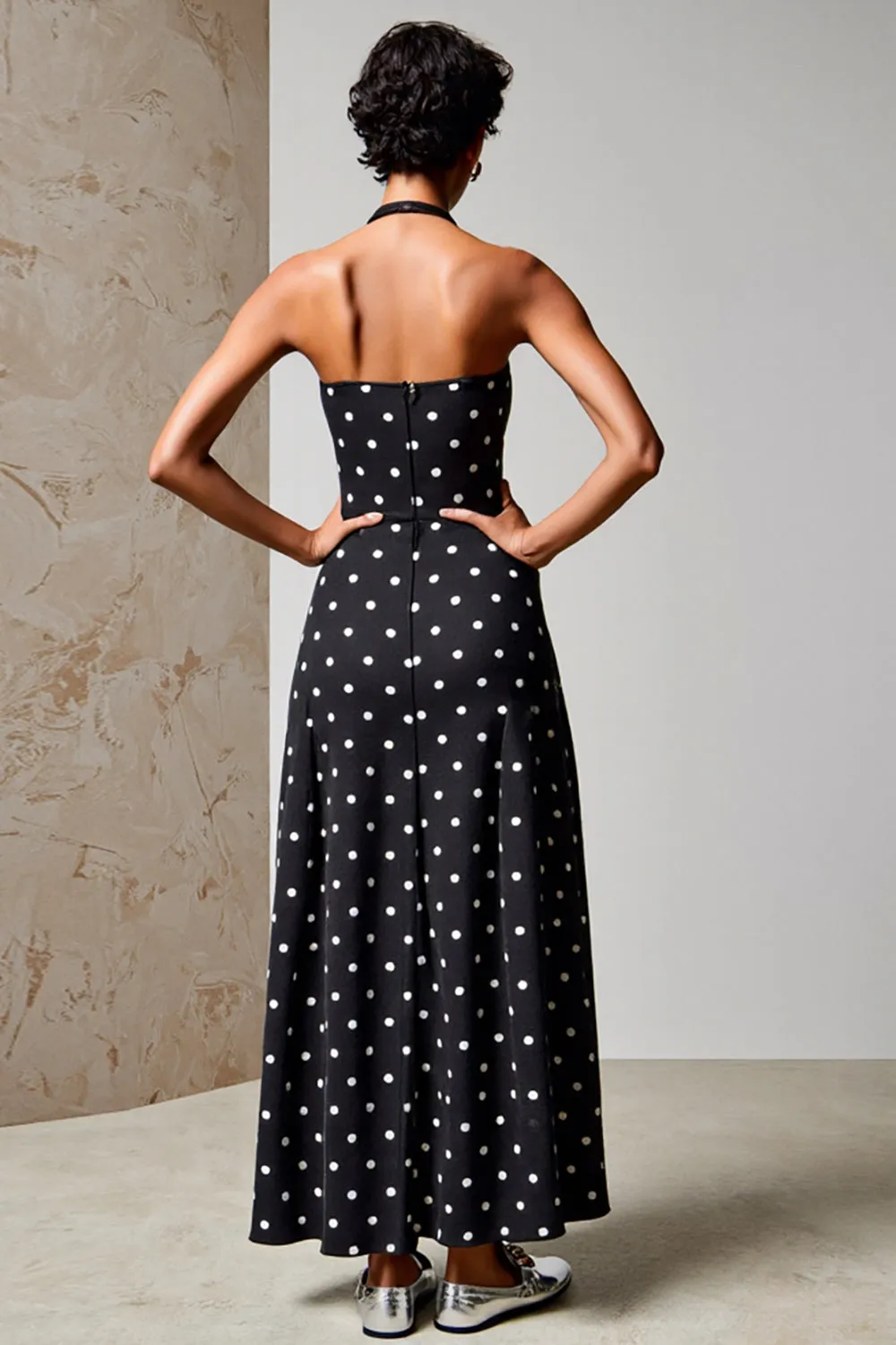 Halter Polka Dots Black Wedding Guest Dress sold by Zapaka product image thumbnail 2