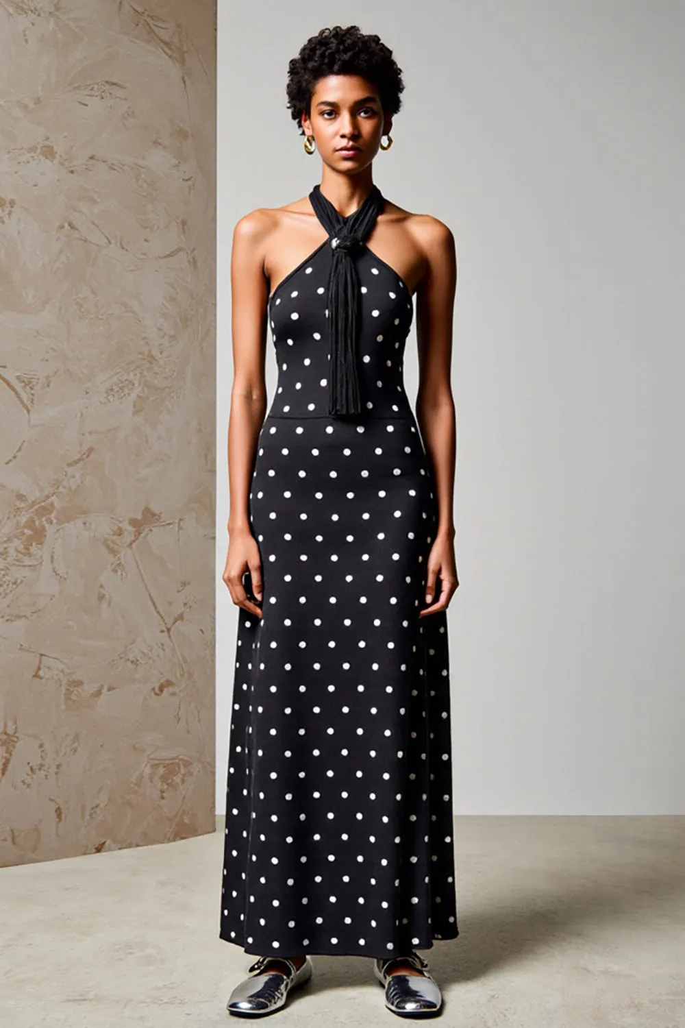 Halter Polka Dots Black Wedding Guest Dress sold by Zapaka