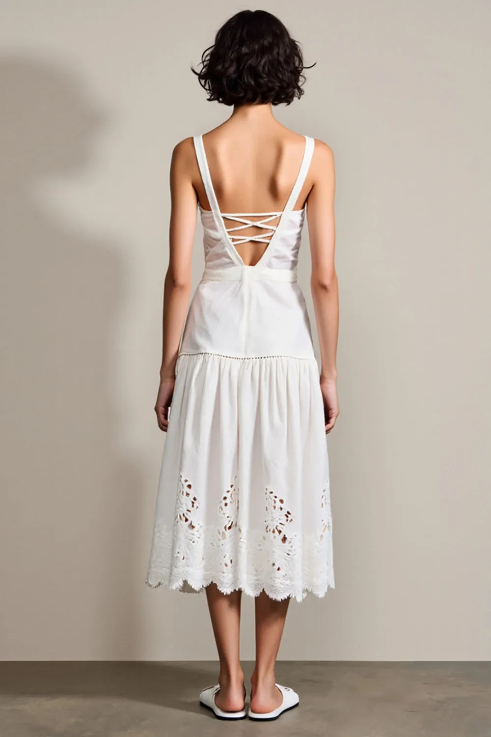 White A Line Midi Wedding Guest Dress with Belt sold by Zapaka product image thumbnail 2