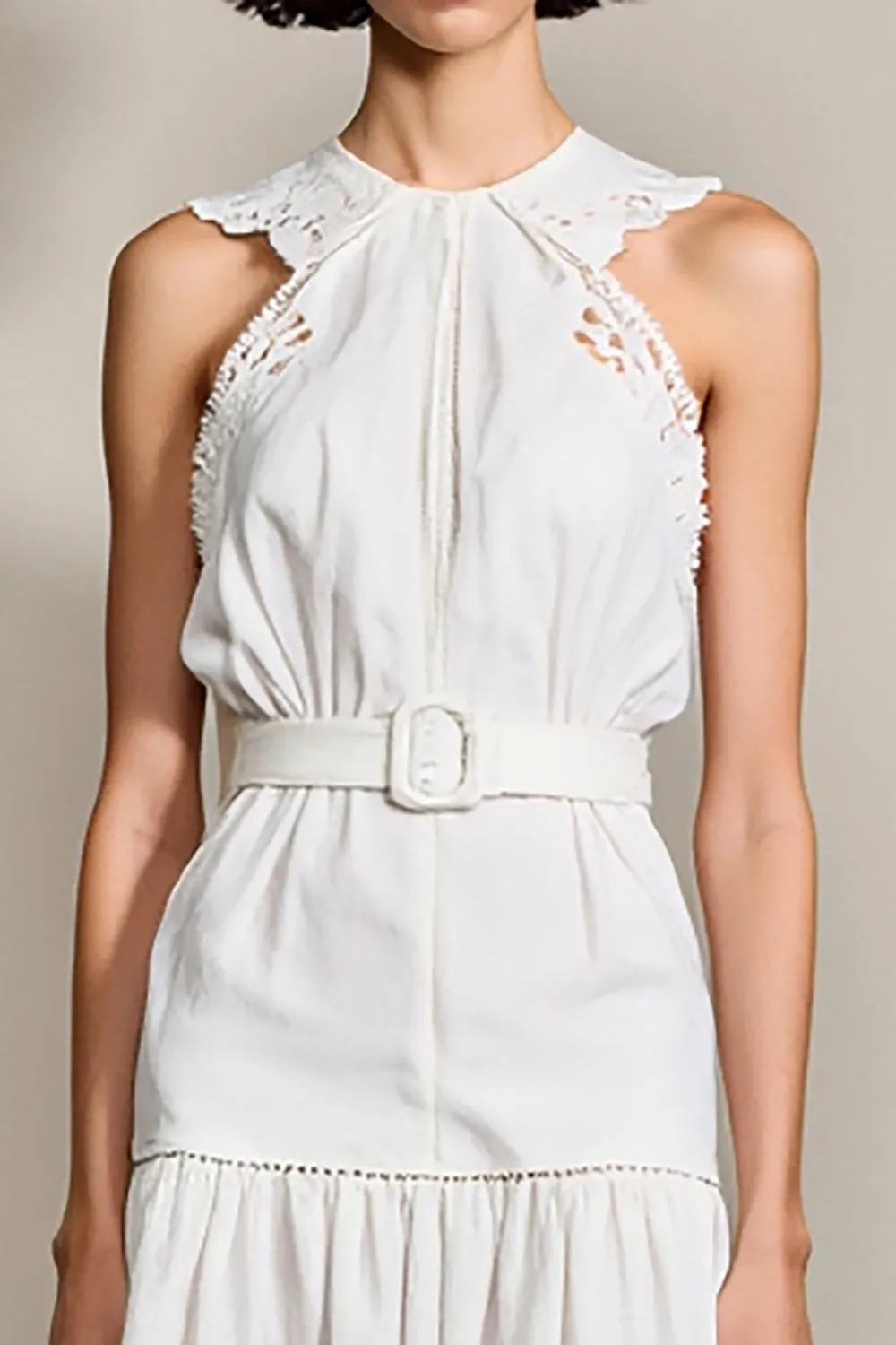 White A Line Midi Wedding Guest Dress with Belt sold by Zapaka product image thumbnail 3
