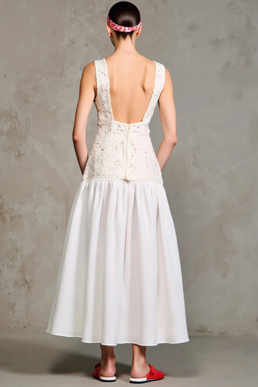 White Scoop Neck A Line Wedding Guest Dress sold by Zapaka product image thumbnail 2