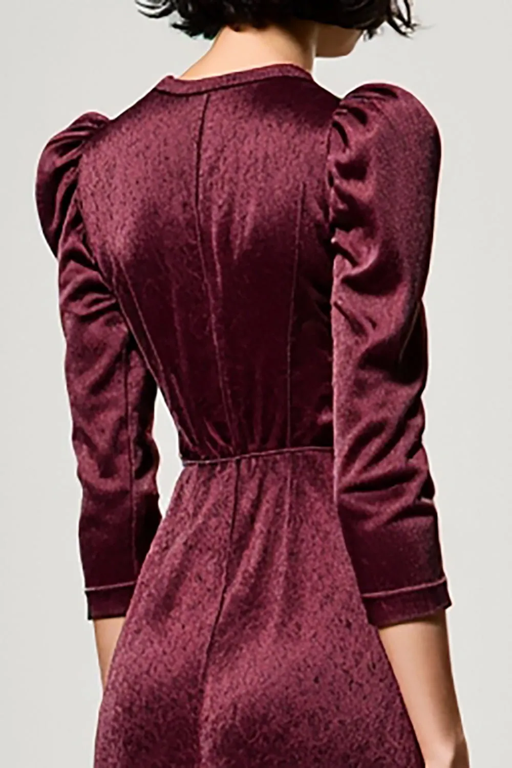 Dark Red A Line Satin Lapel Neck Wedding Guest Dress sold by Zapaka product image thumbnail 4