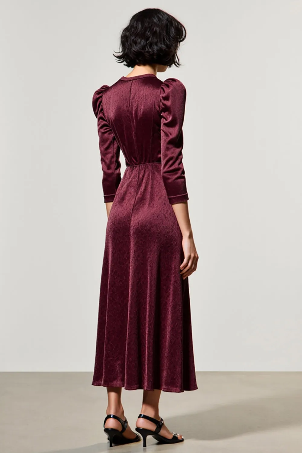 Dark Red A Line Satin Lapel Neck Wedding Guest Dress sold by Zapaka product image thumbnail 2