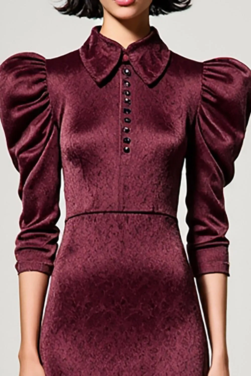 Dark Red A Line Satin Lapel Neck Wedding Guest Dress sold by Zapaka product image thumbnail 3