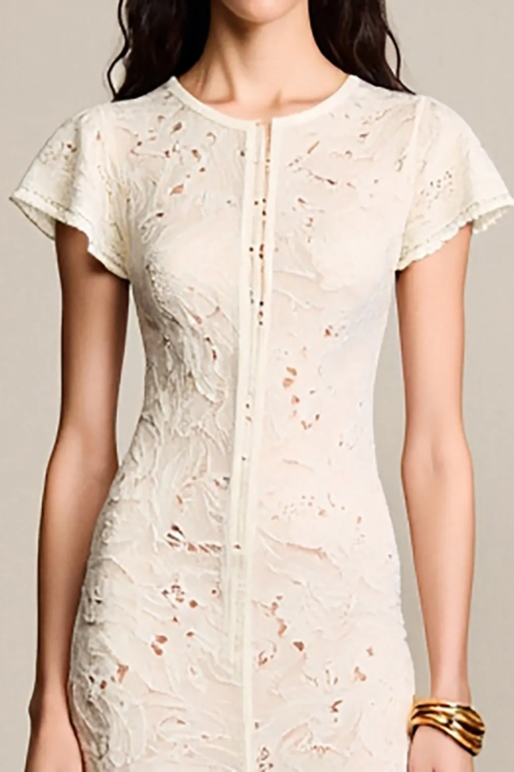 Lace Apricot A Line Wedding Guest Dress sold by Zapaka product image thumbnail 3