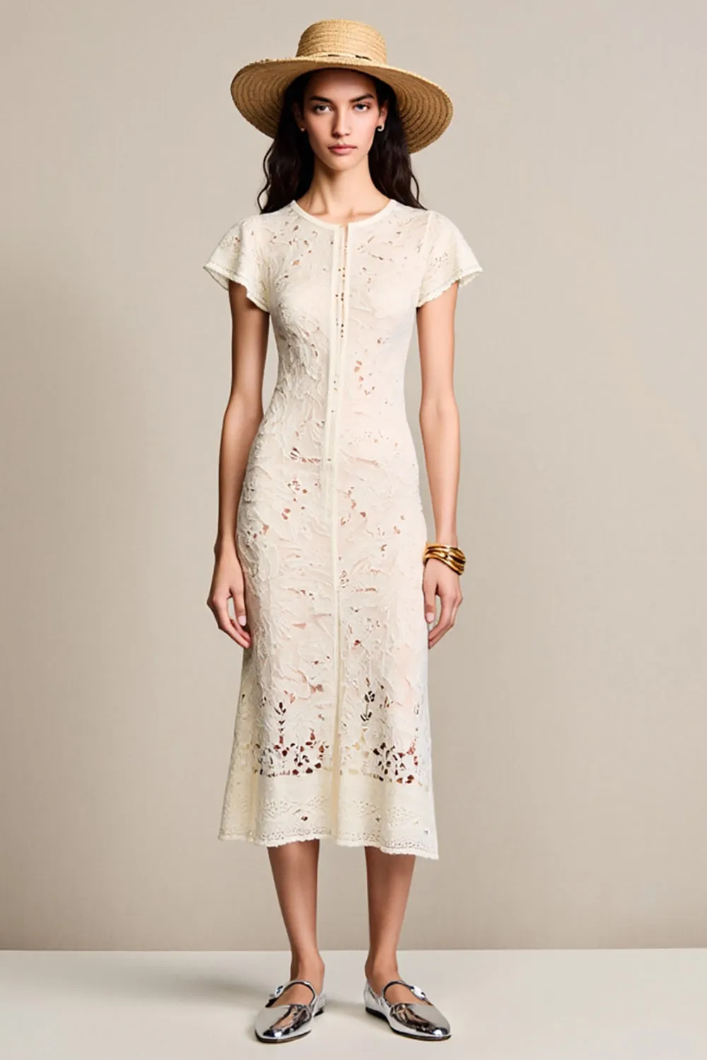 Lace Apricot A Line Wedding Guest Dress sold by Zapaka