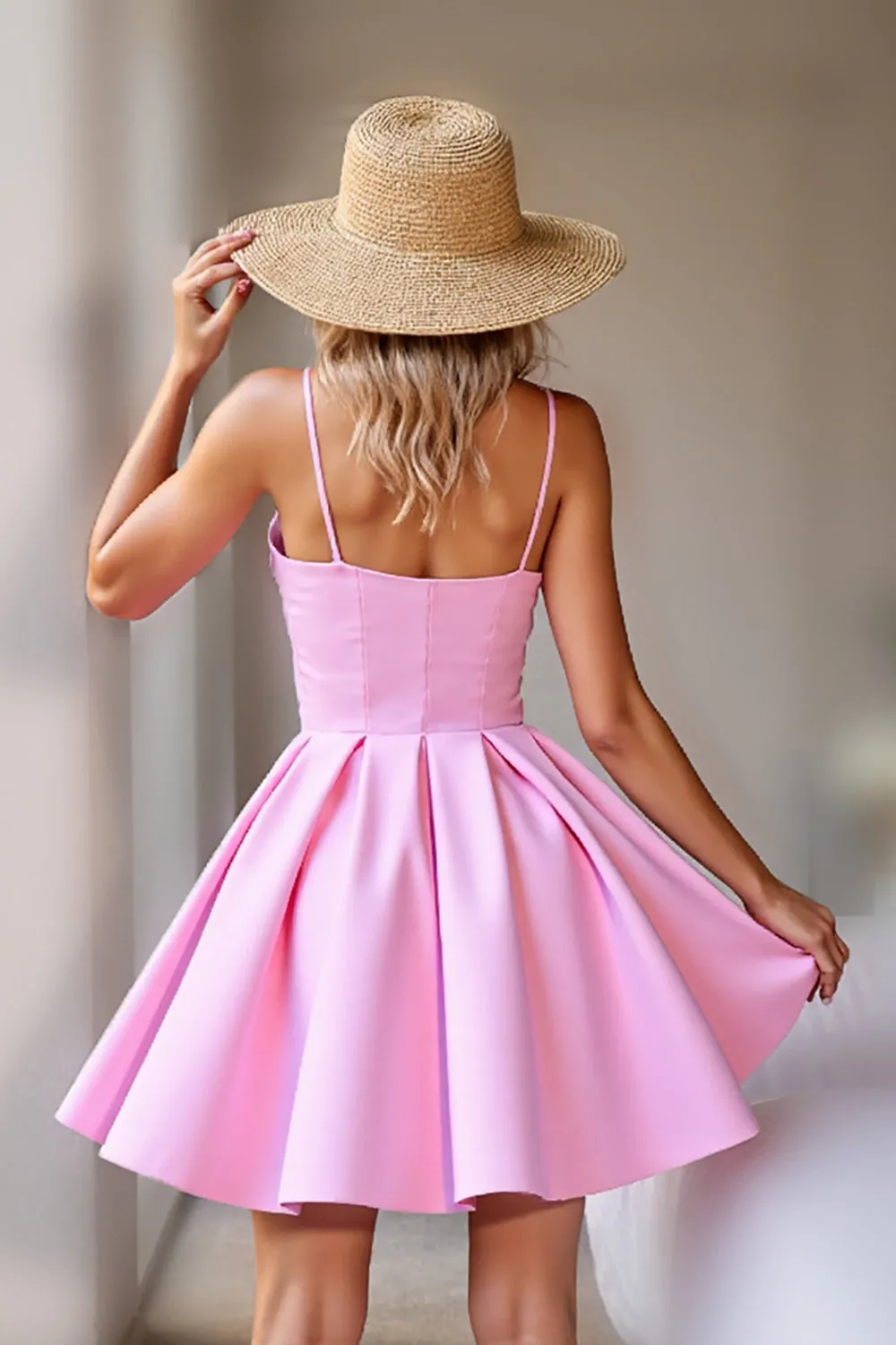 Pink A Line Satin Spaghetti Straps Short Homecoming Dress sold by Zapaka product image thumbnail 2