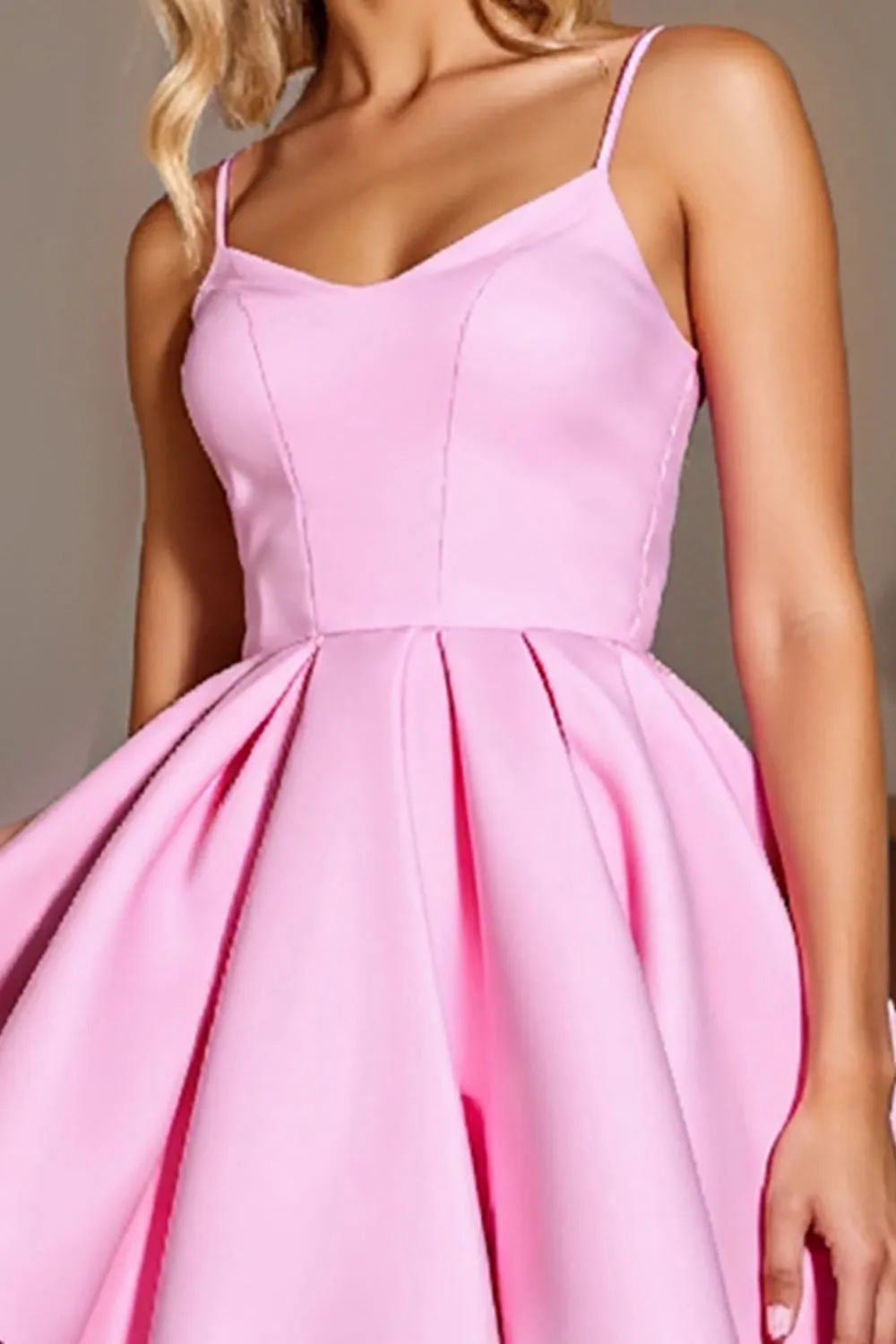 Pink A Line Satin Spaghetti Straps Short Homecoming Dress sold by Zapaka product image thumbnail 3