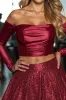 Sparkly Off The Shoulder Burgundy A Line 2-piece Homecoming Dress sold by Zapaka
