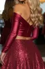 Sparkly Off The Shoulder Burgundy A Line 2-piece Homecoming Dress sold by Zapaka