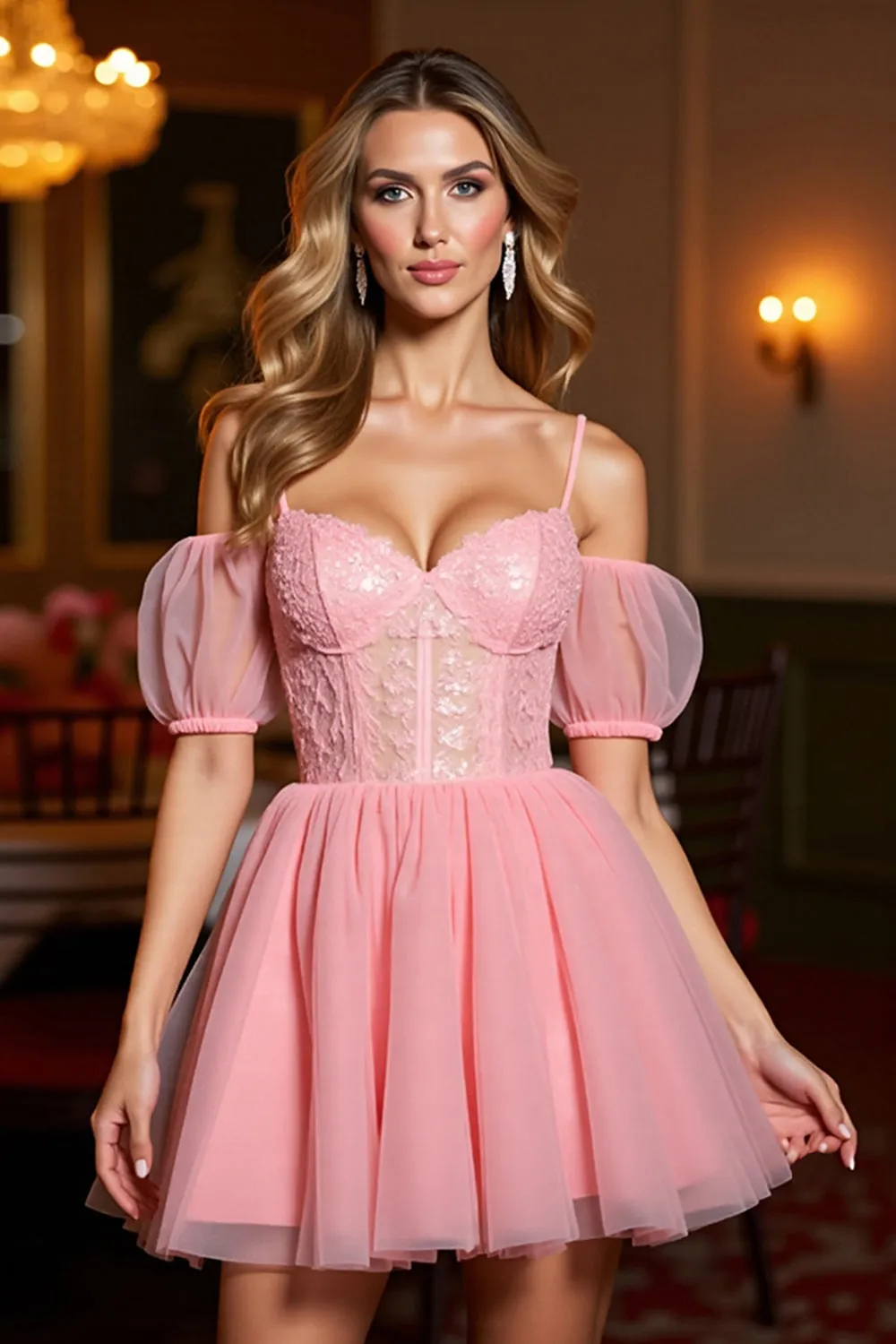 Cold Shoulder Pink A Line Homecoming Dress sold by Zapaka product image thumbnail 3