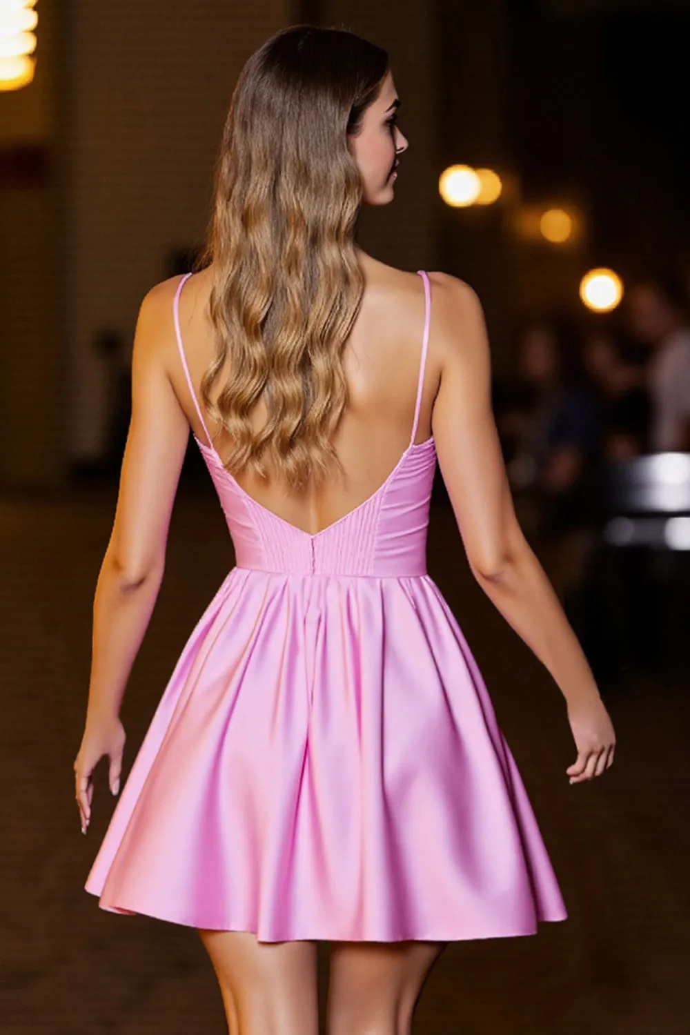 Pink Corset Deep V-Neck Satin Short Homecoming Dress sold by Zapaka product image thumbnail 2