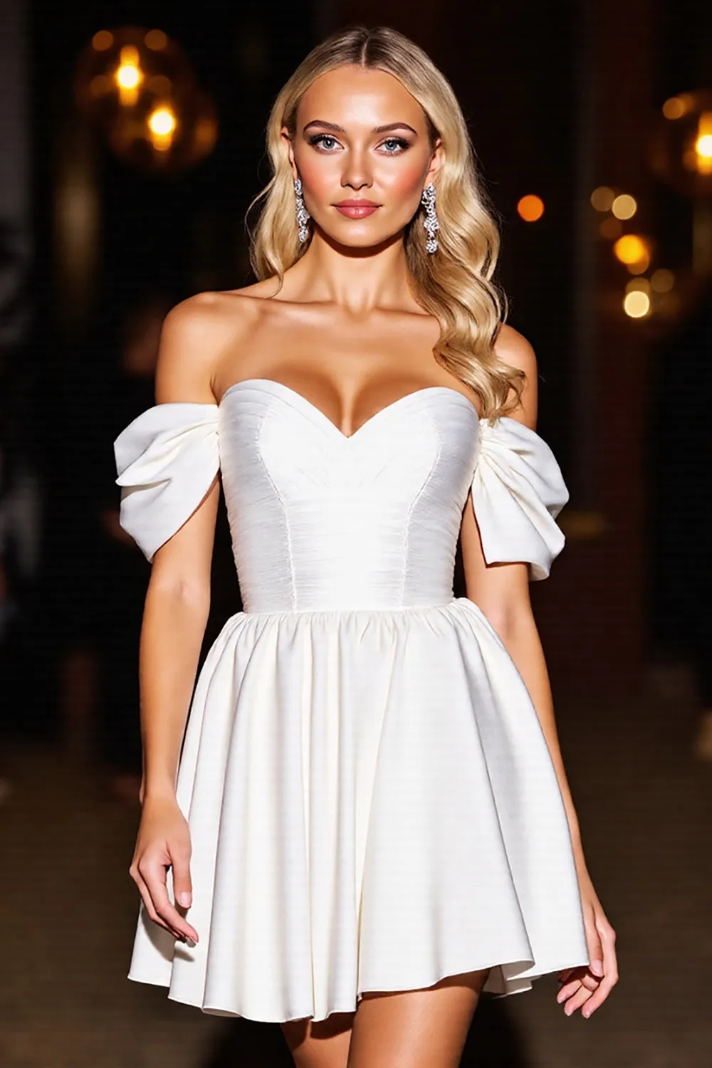 Off The Shoulder A Line White Homecoming Dress sold by Zapaka