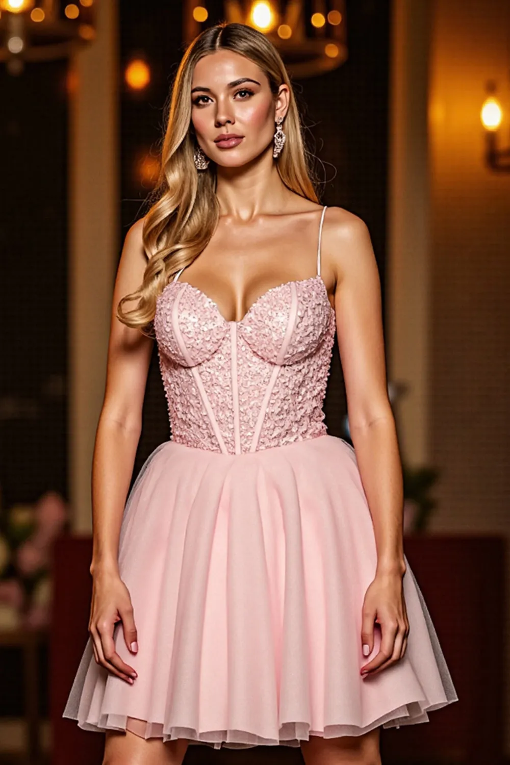 A Line Corset Mini Blush Homecoming Dress sold by Zapaka