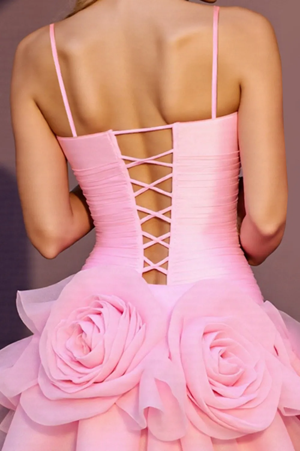Pink A Line Ruched Homecoming Dress with 3D Flowers sold by Zapaka product image thumbnail 5