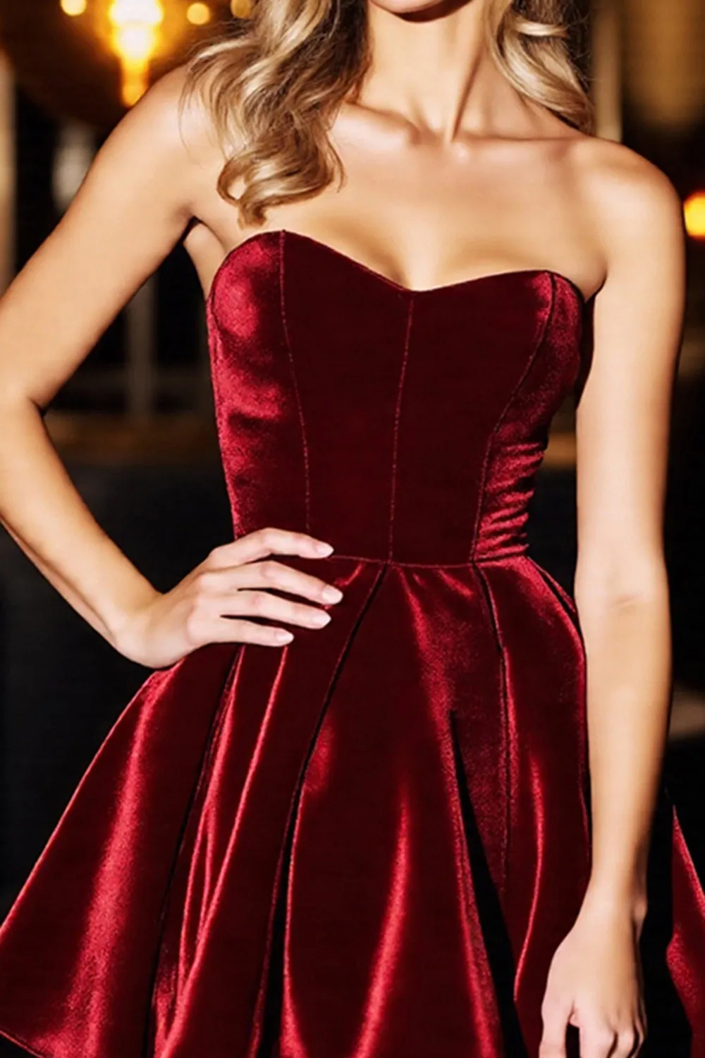 A Line Burgundy Strapless Velvet Short Homecoming Dress sold by Zapaka product image thumbnail 3