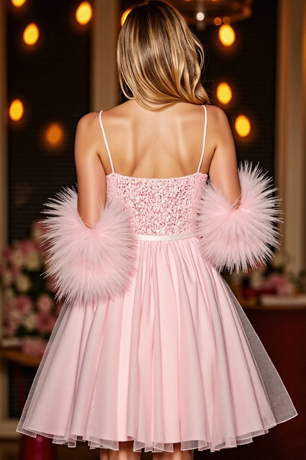 Sparkly Blush Corset Homecoming Dress With Feathers sold by Zapaka product image thumbnail 2