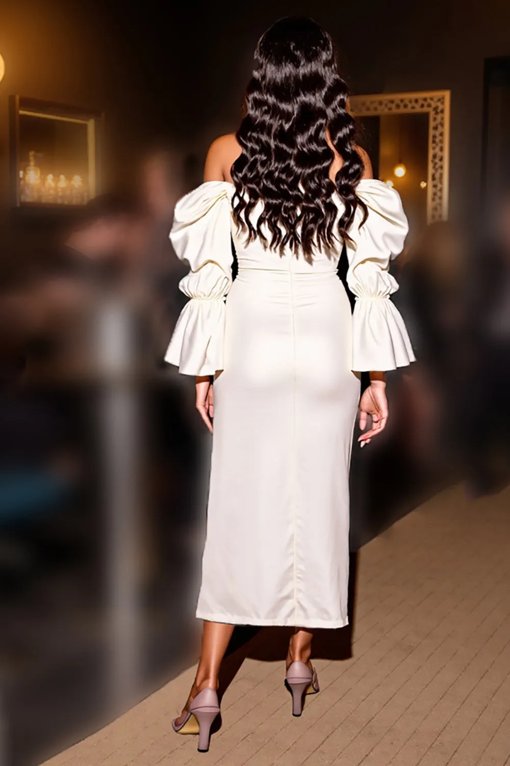 Off The Shoulder White Sheath Midi Homecoming Dress With Slit sold by Zapaka product image thumbnail 2