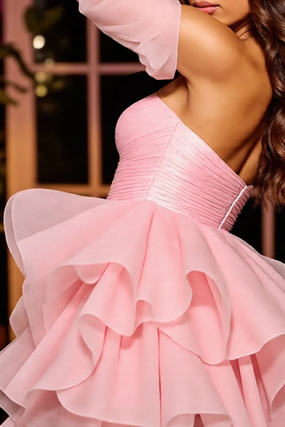 Pink Strapless A Line Ruffled Mini Homecoming Dress sold by Zapaka product image thumbnail 5