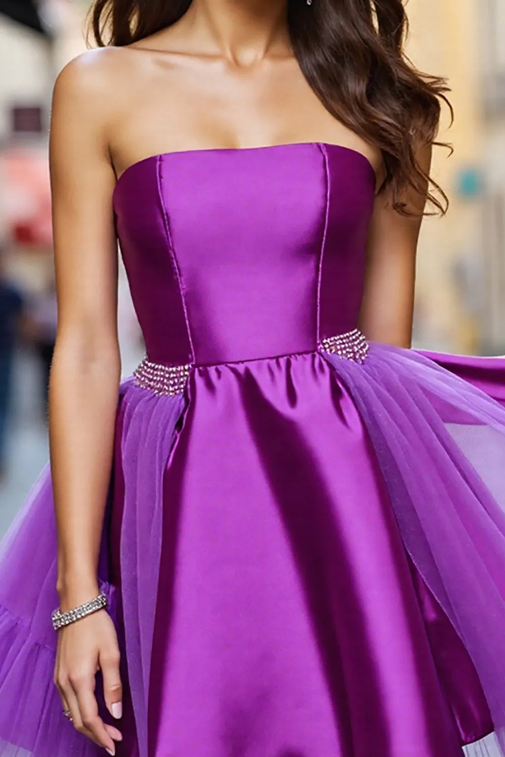 A Line Dark Purple Tulle Beaded Homecoming Dress sold by Zapaka product image thumbnail 3