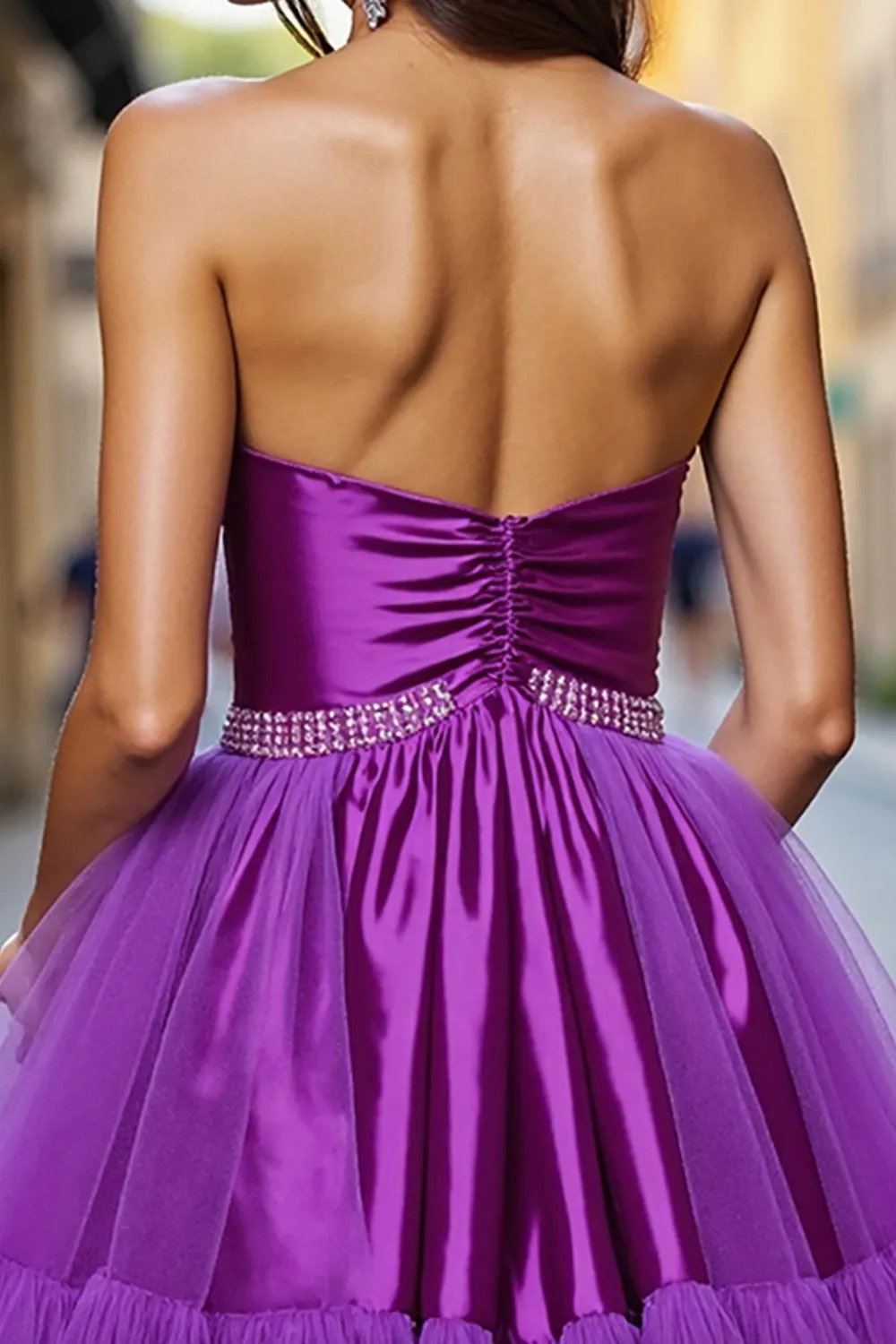 A Line Dark Purple Tulle Beaded Homecoming Dress sold by Zapaka product image thumbnail 4