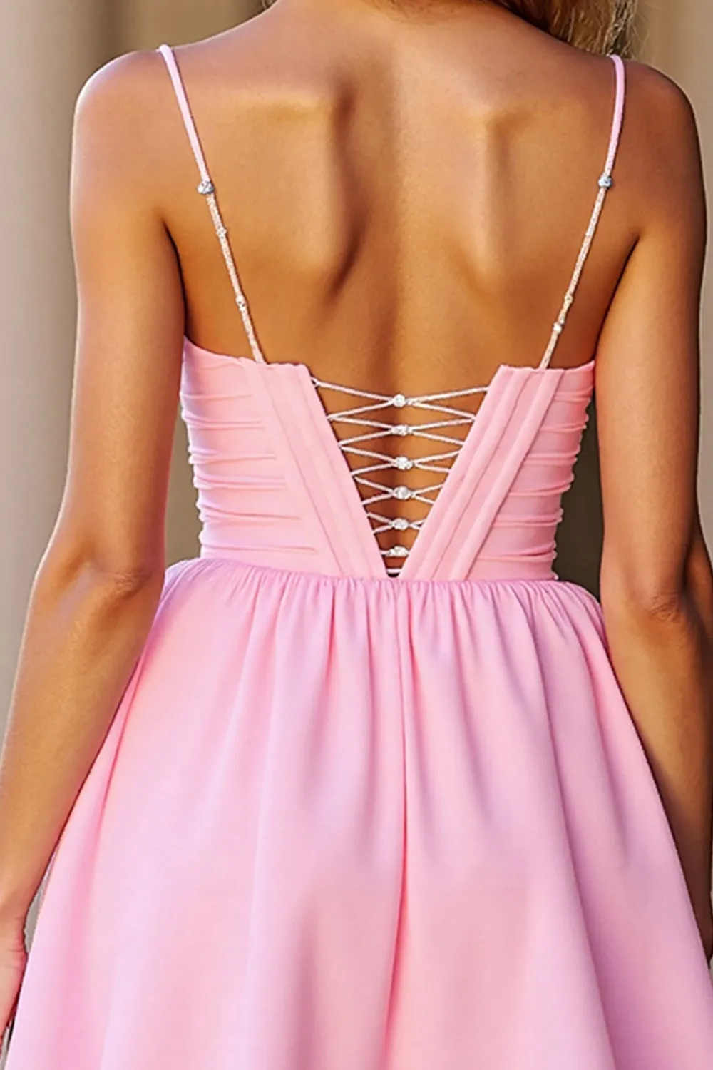 A Line Pink Corset Spaghetti Straps Homecoming Dress sold by Zapaka product image thumbnail 5
