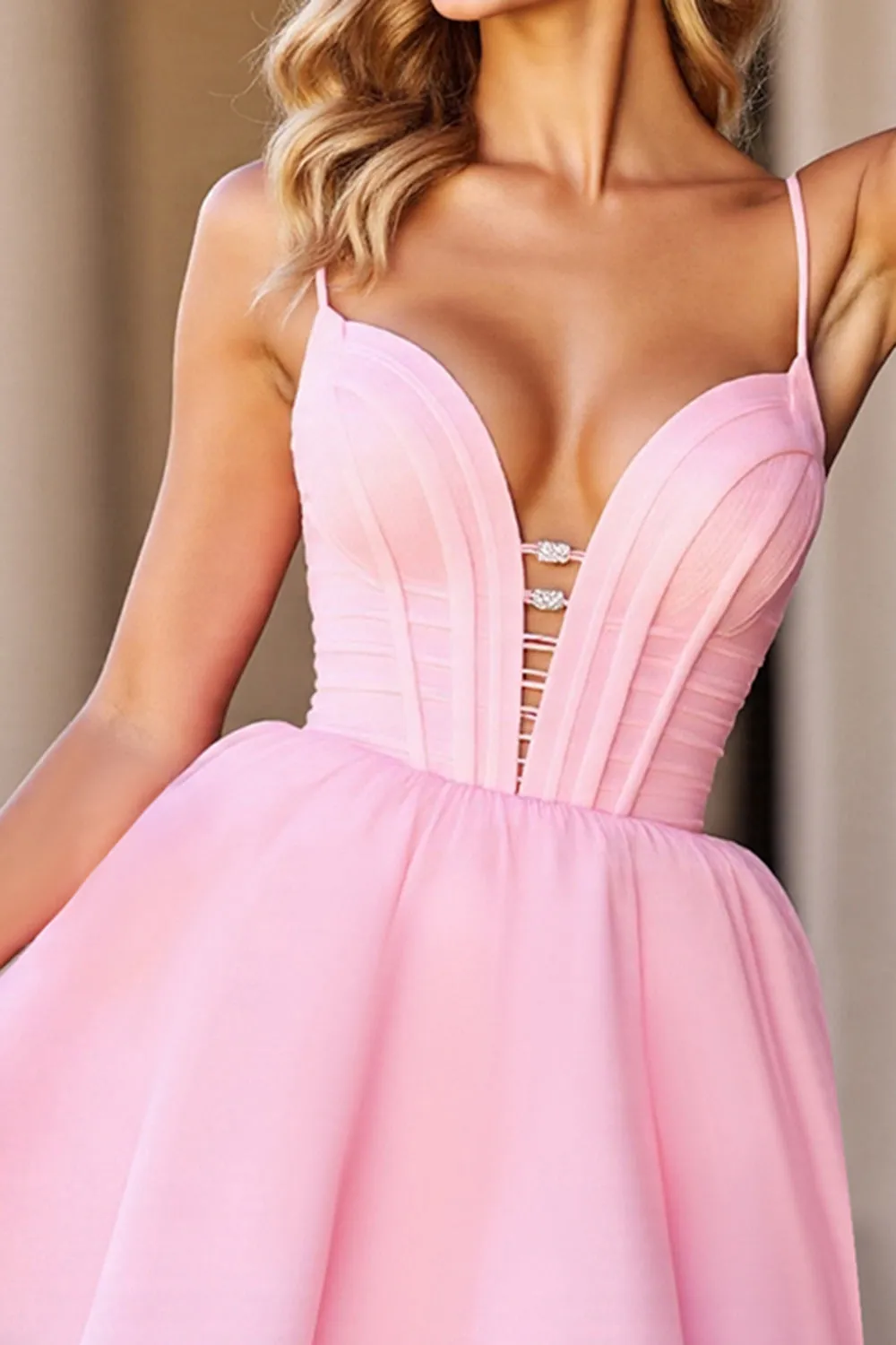 A Line Pink Corset Spaghetti Straps Homecoming Dress sold by Zapaka product image thumbnail 4
