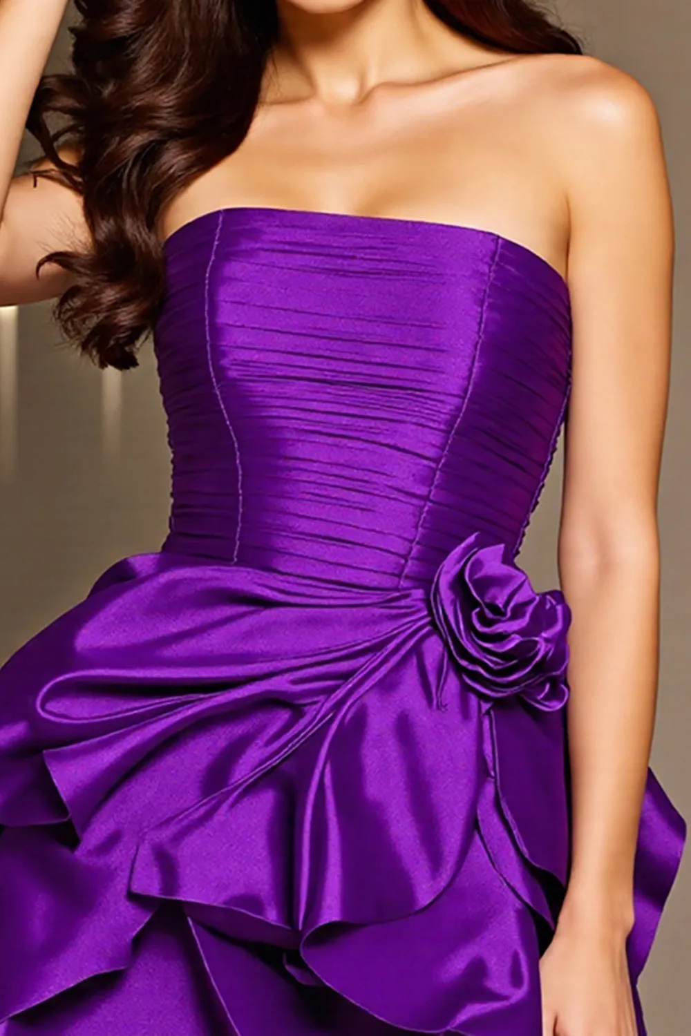 Strapless Ruffled Dark Purple Homecoming Dress with 3D Flowers sold by Zapaka product image thumbnail 3
