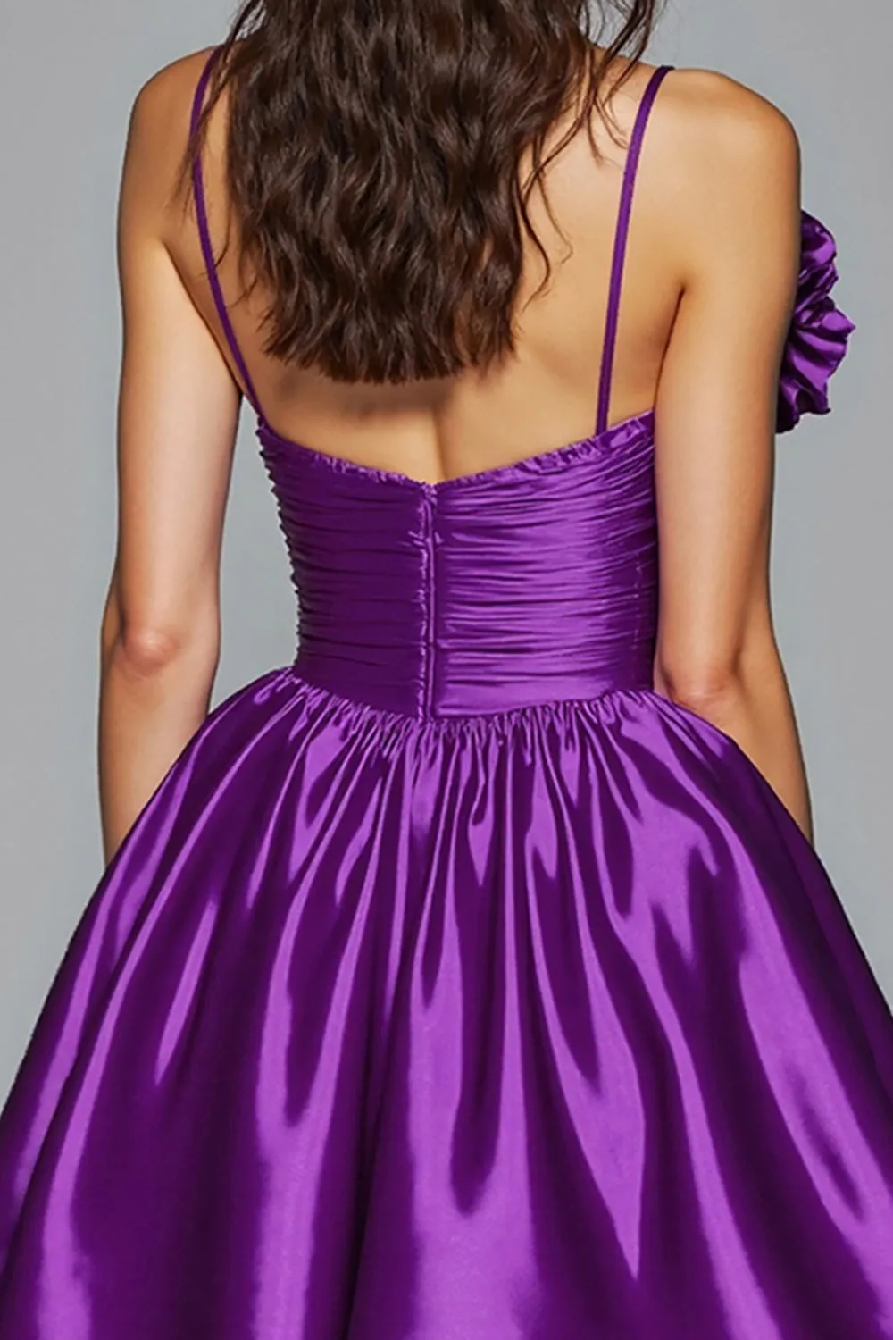 Dark Purple A Line Spaghetti Straps Homecoming Dress With 3D Flower sold by Zapaka product image thumbnail 4