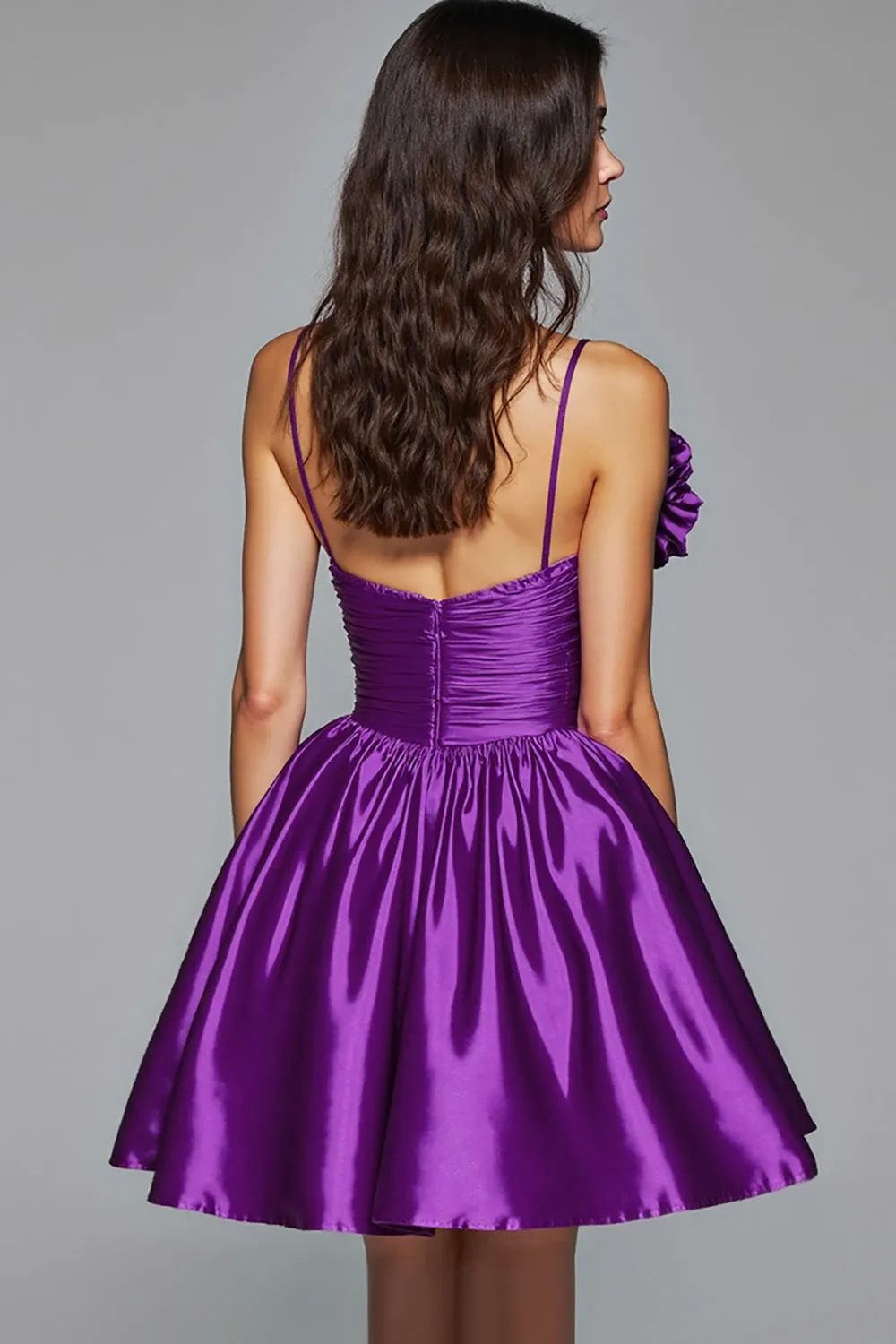 Dark Purple A Line Spaghetti Straps Homecoming Dress With 3D Flower sold by Zapaka product image thumbnail 2