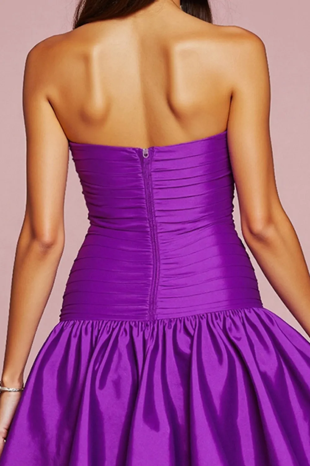 A Line Strapless Ruffled Dark Purple Homecoming Dress With 3D Flower sold by Zapaka product image thumbnail 5
