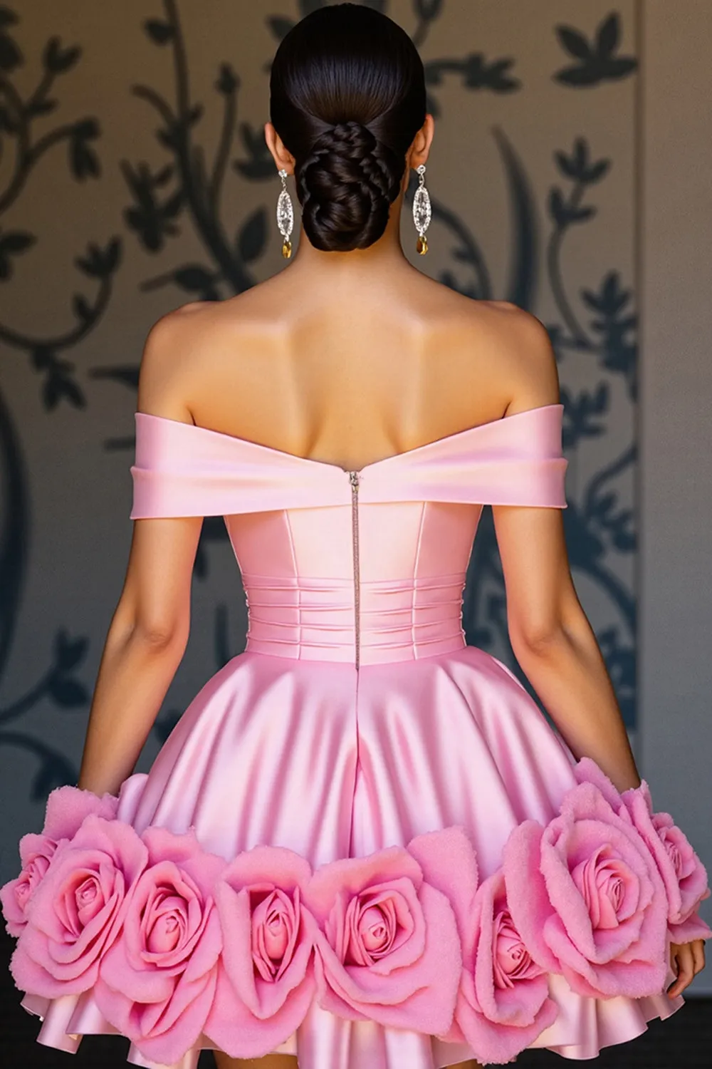 Off The Shoulder Pink A Line Homecoming Dress With 3D Flowers sold by Zapaka product image thumbnail 2