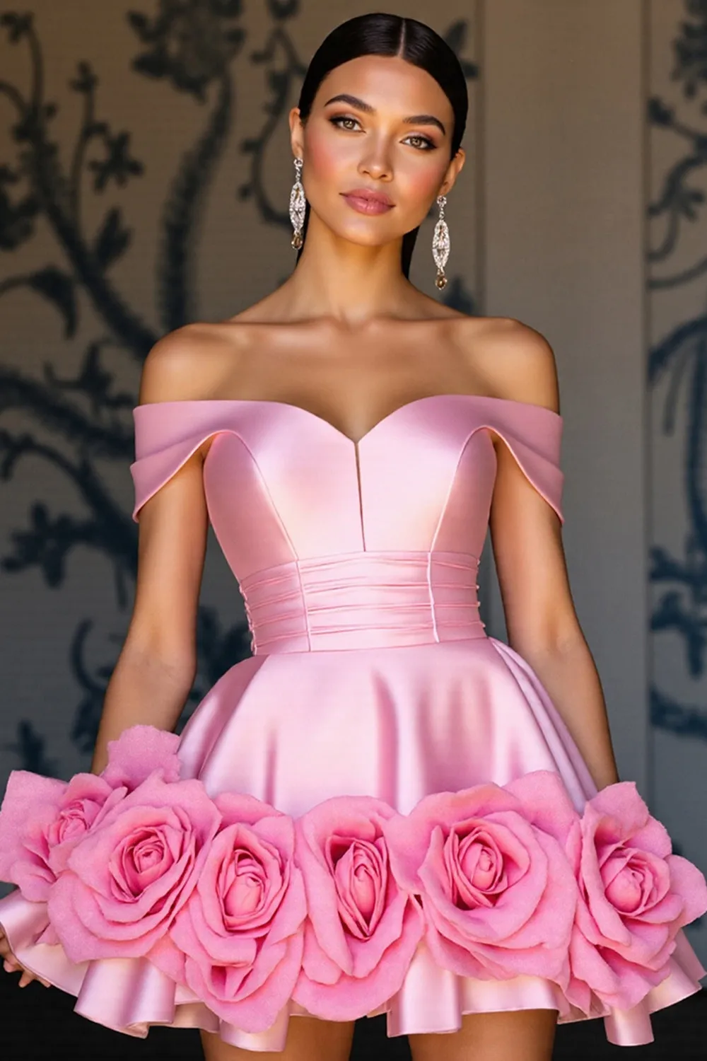 Off The Shoulder Pink A Line Homecoming Dress With 3D Flowers sold by Zapaka