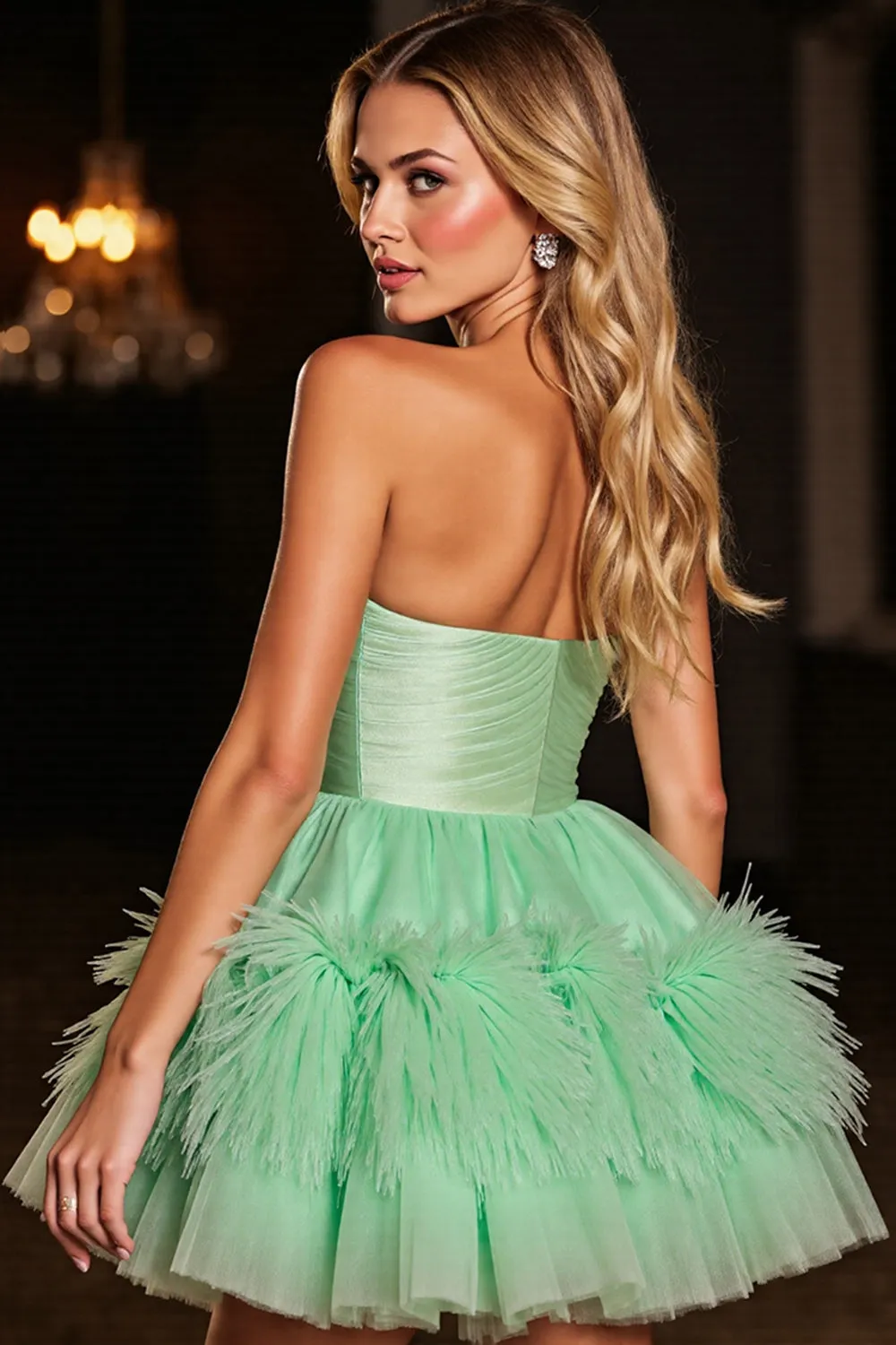 Green Strapless A Line Homecoming Dress with Feathers sold by Zapaka product image thumbnail 2