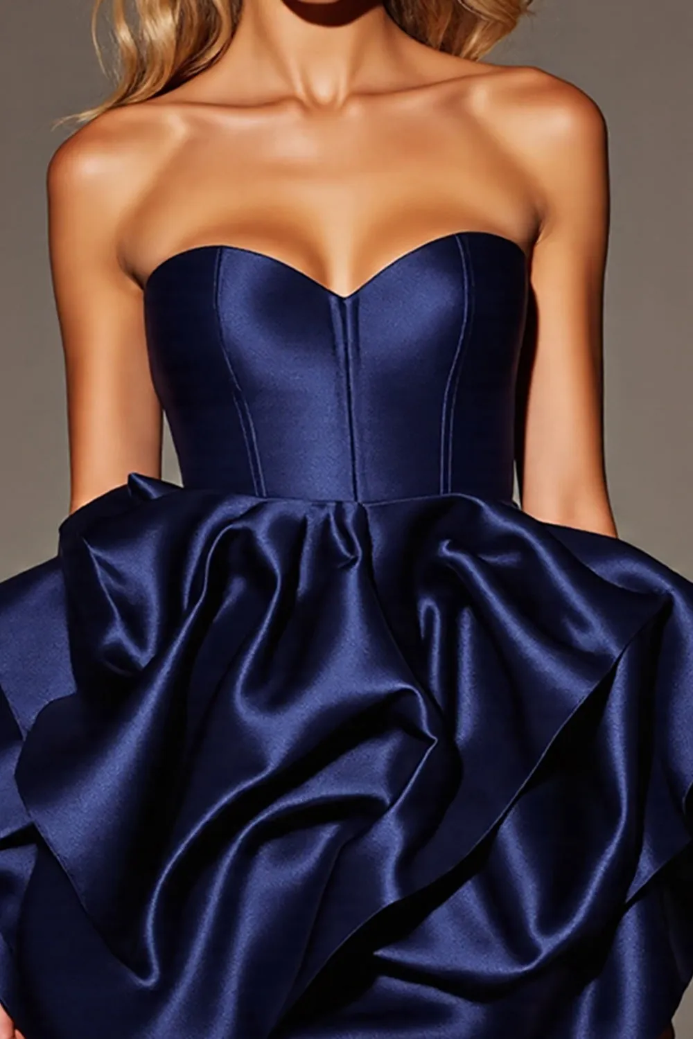 Strapless Navy Satin Homecoming Dress with Ruffles sold by Zapaka product image thumbnail 3