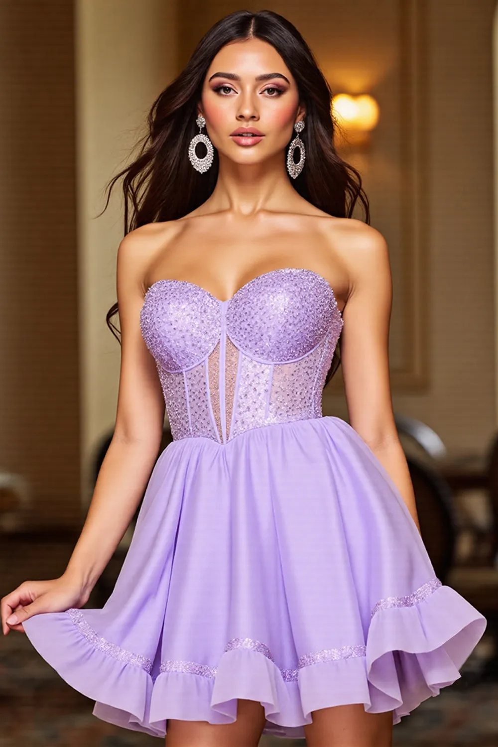 Sparkly Purple Sweetheart Corset Short Homecoming Dress sold by Zapaka