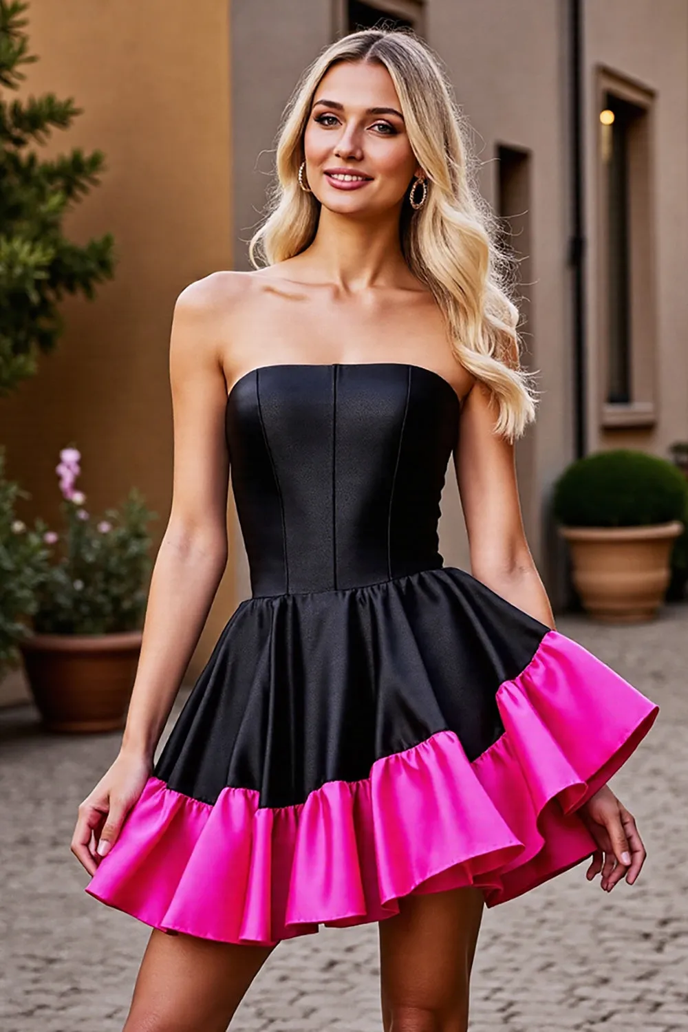 Black A Line Strapless Ruffled Homecoming Dress sold by Zapaka