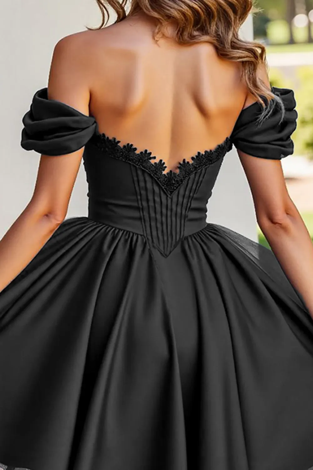 Black A Line Ruched Short Homecoming Dress with Appliques sold by Zapaka product image thumbnail 5