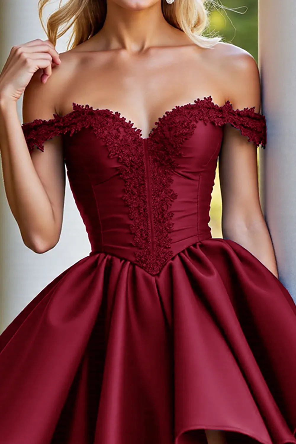 Burgundy Satin A Line Short Homecoming Dress with Appliques sold by Zapaka product image thumbnail 3