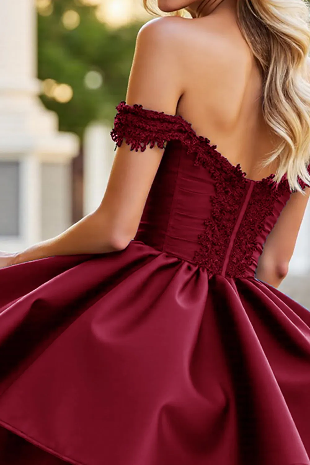 Burgundy Satin A Line Short Homecoming Dress with Appliques sold by Zapaka product image thumbnail 4