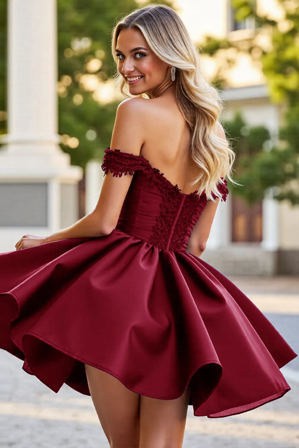 Burgundy Satin A Line Short Homecoming Dress with Appliques sold by Zapaka product image thumbnail 2