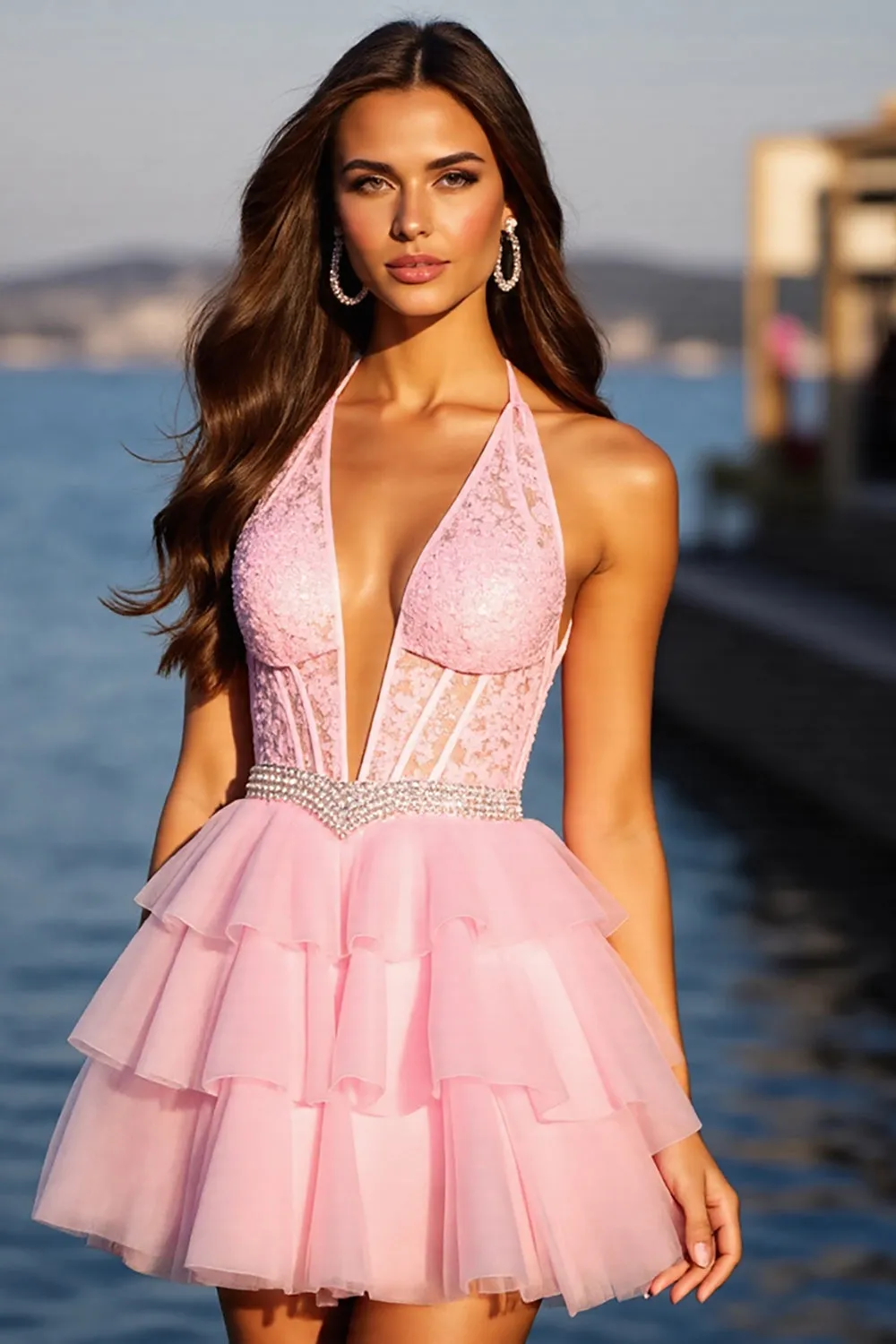 Halter Pink Appliqued A Line Homecoming Dress sold by Zapaka
