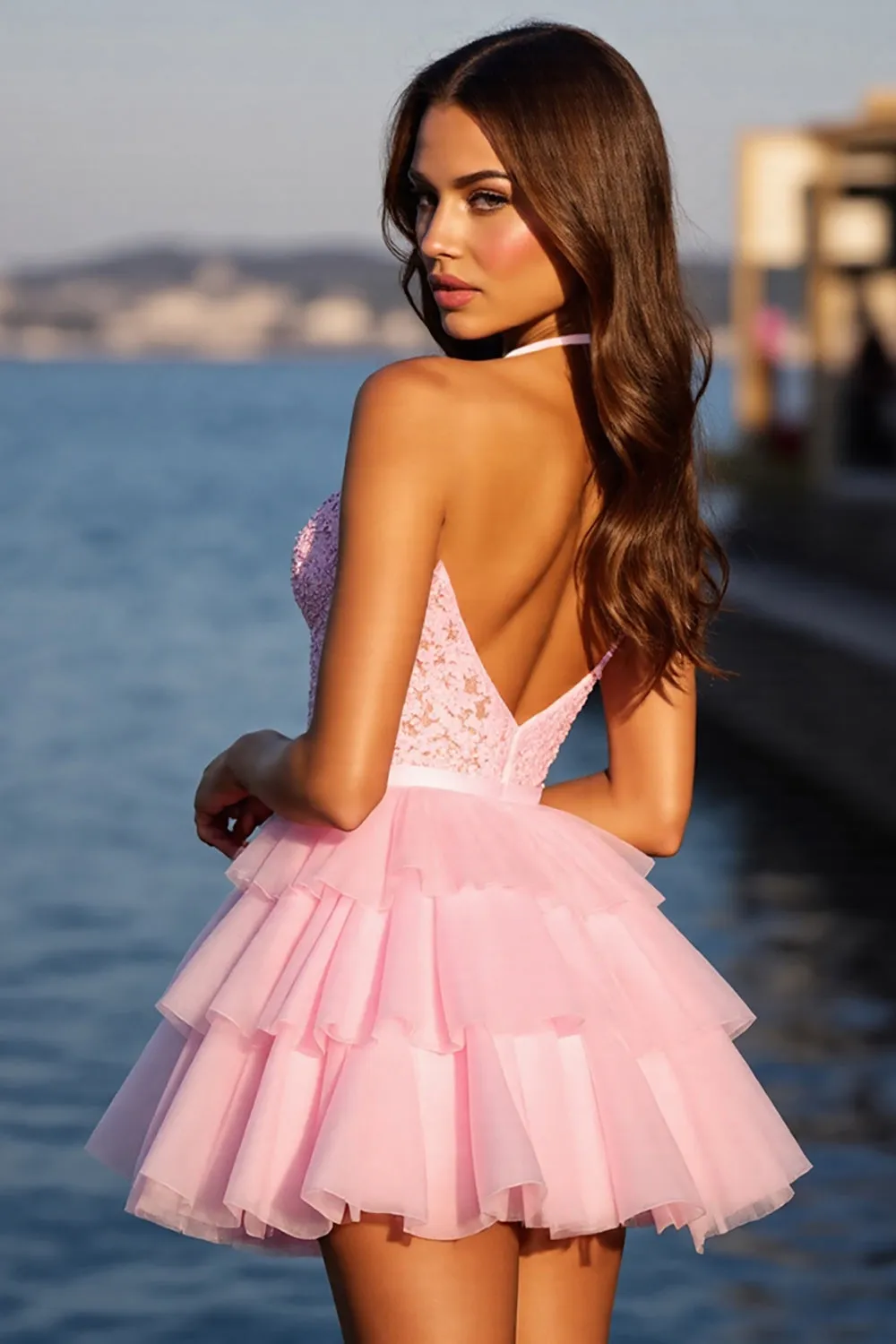 Halter Pink Appliqued A Line Homecoming Dress sold by Zapaka product image thumbnail 2