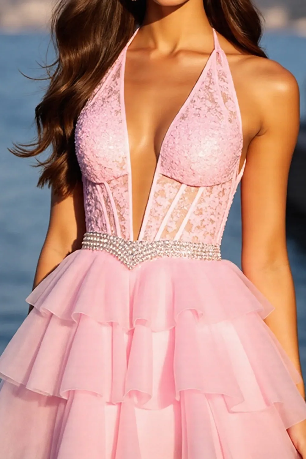 Halter Pink Appliqued A Line Homecoming Dress sold by Zapaka product image thumbnail 3
