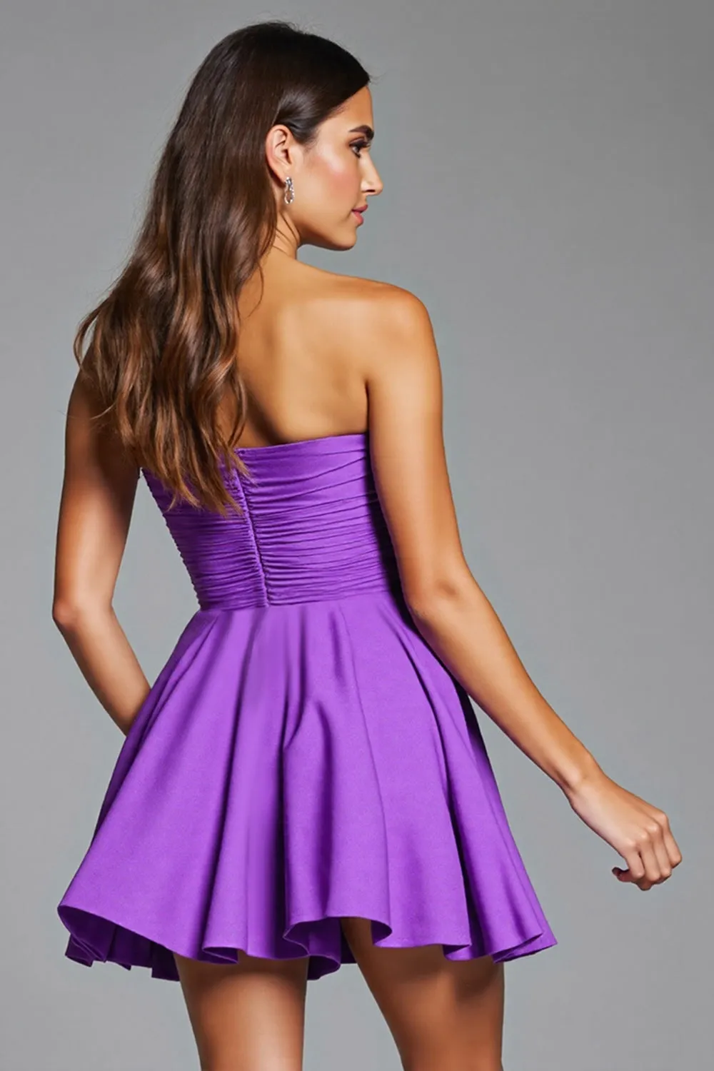 Strapless A Line Purple Homecoming Dress with 3D Flowers sold by Zapaka product image thumbnail 2